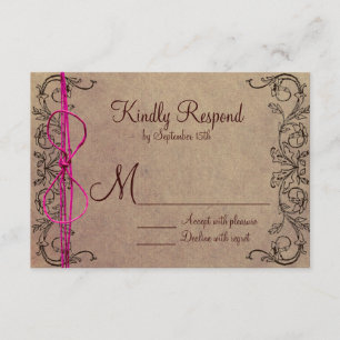 Rustikales Land Vintag braun rosa Hochzeit RSVP Karte
