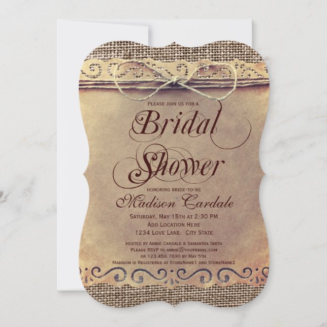 Rustikales Land Vintag Bridal Dusche Einladungen (Vorderseite)