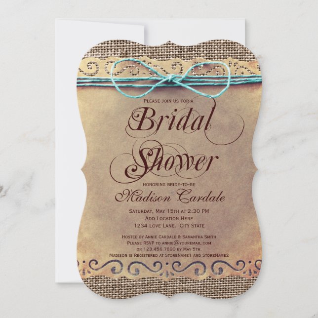 Rustikales Land Vintag Bridal Dusche Einladungen (Vorderseite)