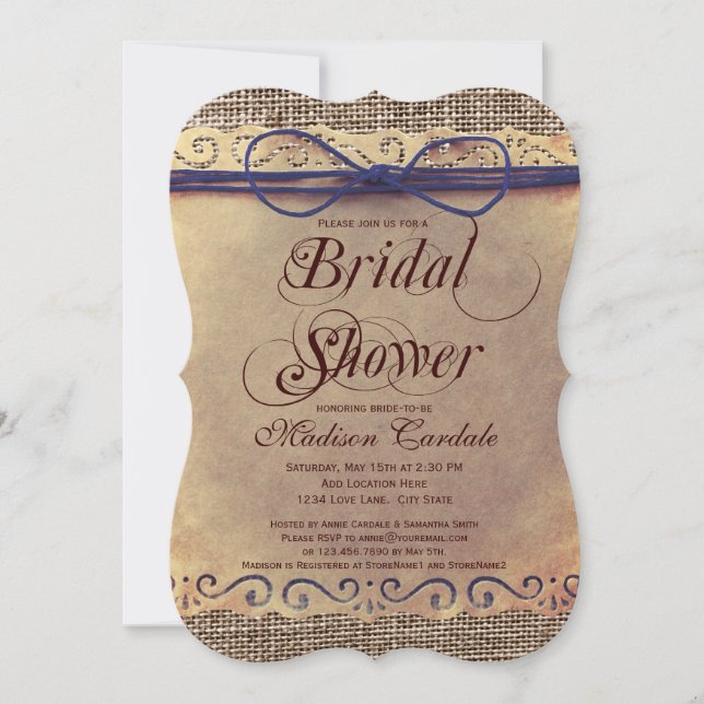 Rustikales Land Vintag Bridal Dusche Einladungen (Vorderseite)