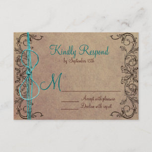 Rustikales Land Vintag Brown Aquamarin Wedding RSV RSVP Karte