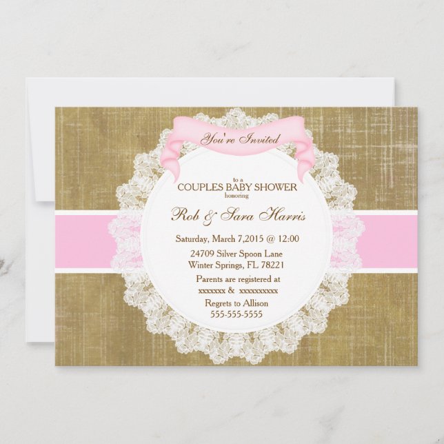 Rustikales Land Vintag Burlap Baby Dusche einladen Einladung (Vorderseite)