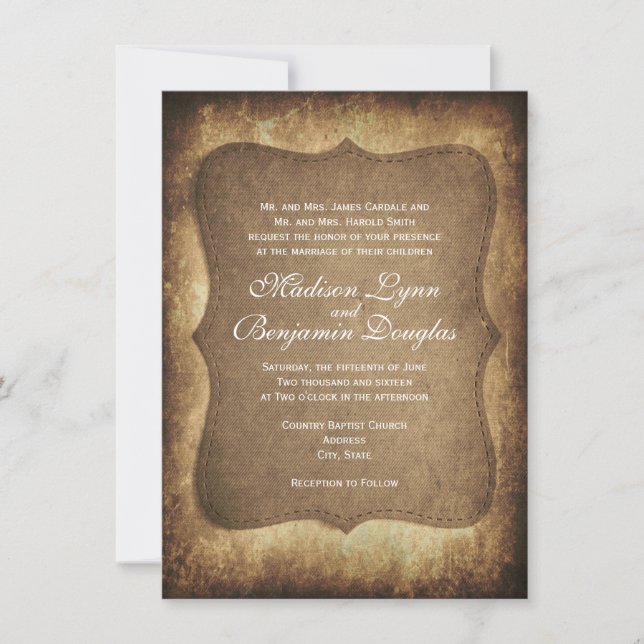 Rustikales Land Vintage Einladungen für Hochzeiten (Vorderseite)