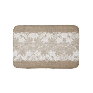 Rustikales Land Vintager Beige-Einbruch und weiße Badematte