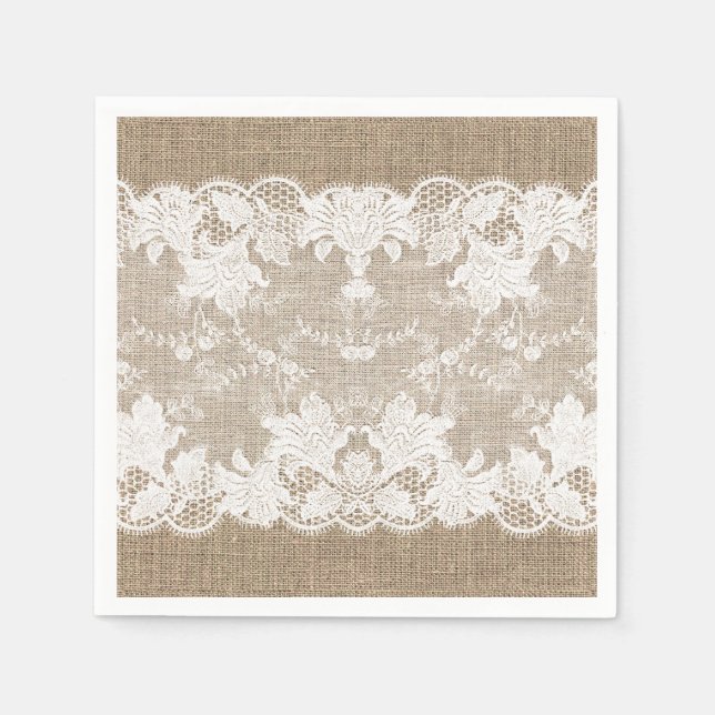 Rustikales Land Vintager Beige-Einbruch und weiße  Serviette (Vorderseite)