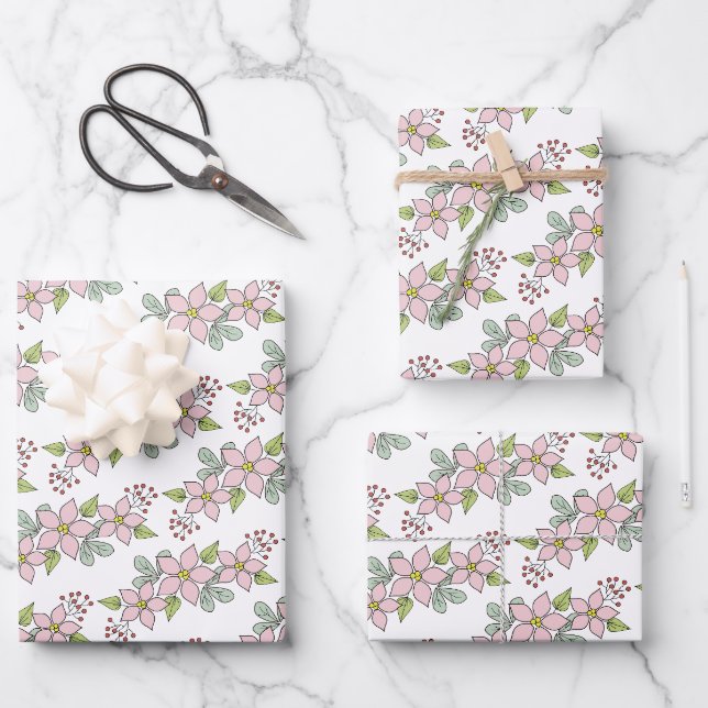 Rustikales Land Weihnachten Poinsettia Urlaub Geschenkpapier Set (Vorderseite)
