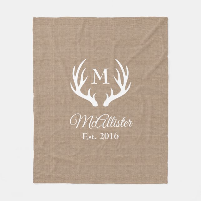 Rustikales Land Weißer Hirsch Antler | PERSONALISI Fleecedecke (Vorderseite)