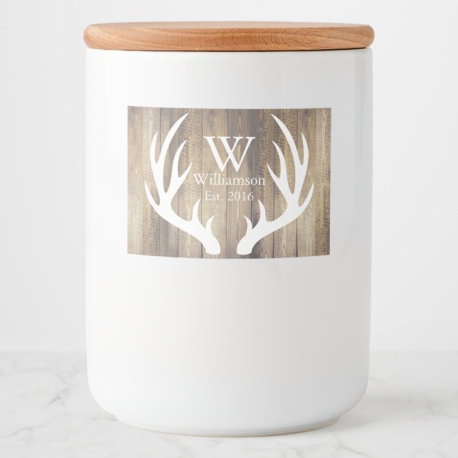 Rustikales Land Weißer Hirsch Antlers & Stallholz Lebensmitteletikett (Vorderseite)