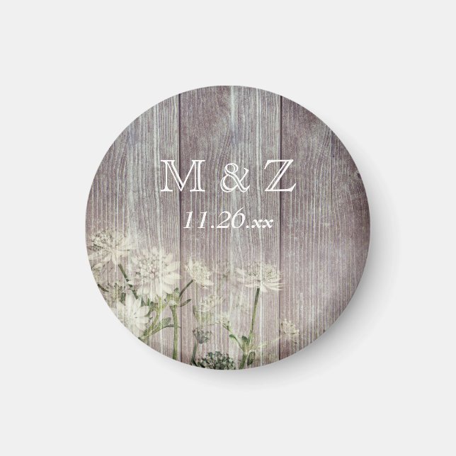 Rustikales Land Weißholz Hochzeit retten das Datum Magnet (Vorne)