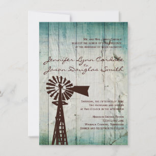 Rustikales Land Windmill Wood Wedding Einladungen