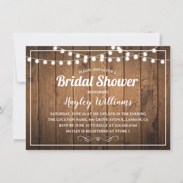 Rustikales Land Wood Bridal Dusche Einladungen (Vorderseite)