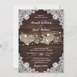 Rustikales Land Wood Burlap Lace Hochzeit Einladun Einladung