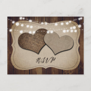 Rustikales Land Wood Hearts Wedding RSVP Postcard Einladungspostkarte