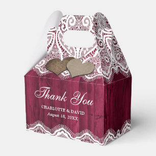 Rustikales Land Wood Lace Burgundy Wedding Geschenkschachtel