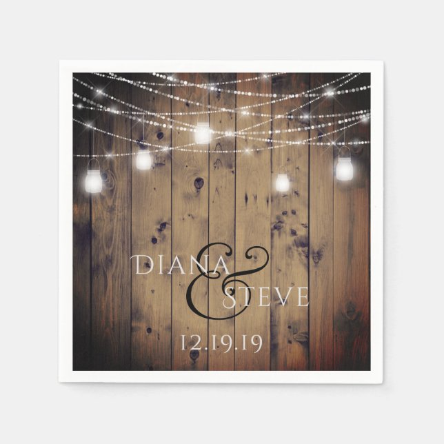 Rustikales Land Wood Mason Jar Wedding Serviette (Vorderseite)