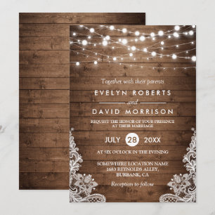 Rustikales Land Wood Twinkle Lights Hochzeit Einladung