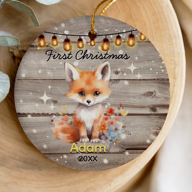 Rustikales Landbaby Erstweihnachtsfox Keramik Ornament (Von Creator hochgeladen)