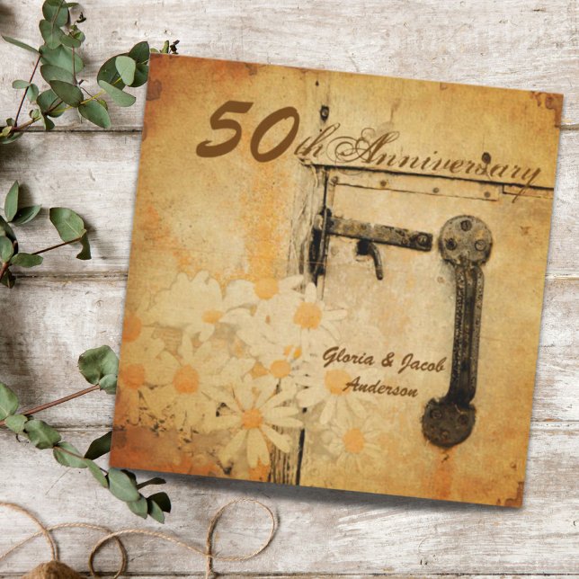 rustikales Landhaus 50. Hochzeit Einladung (rustic country daisy 50th wedding anniversary invitation)