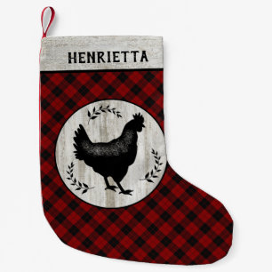 Rustikales Landhaus Hühnchen Hen Buffalo Karierter Kleiner Weihnachtsstrumpf