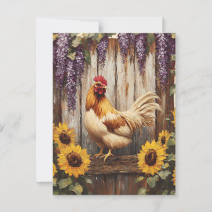 Rustikales Landhaus mit Sonnenblumen und Wisteria Postkarte