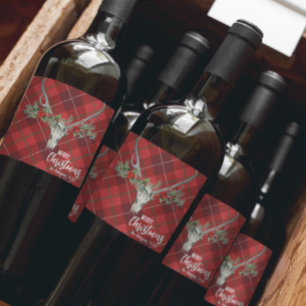 Rustikales Landhaus Rentier Skull & Garland Weihna Weinetikett