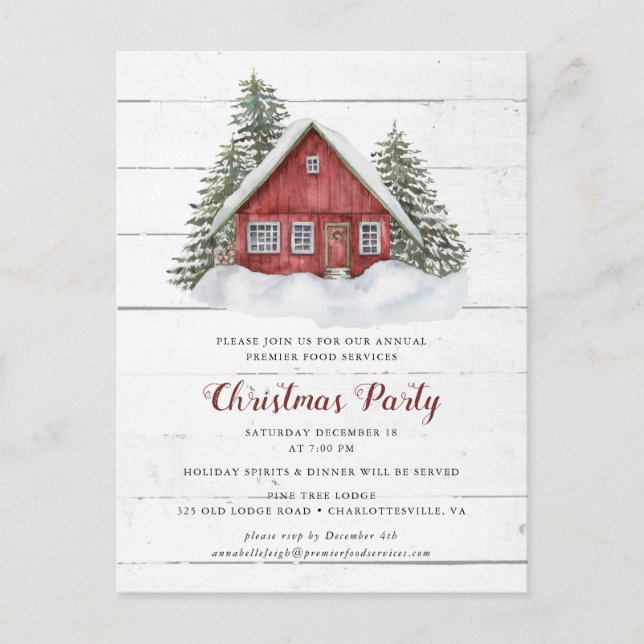 Rustikales Landhaus Weihnachten Party Einladung Postkarte (Vorderseite)