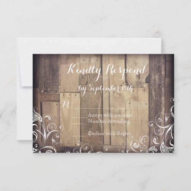 Rustikales Landholz Blüht Hochzeitskarten RSVP Karte (Vorderseite)