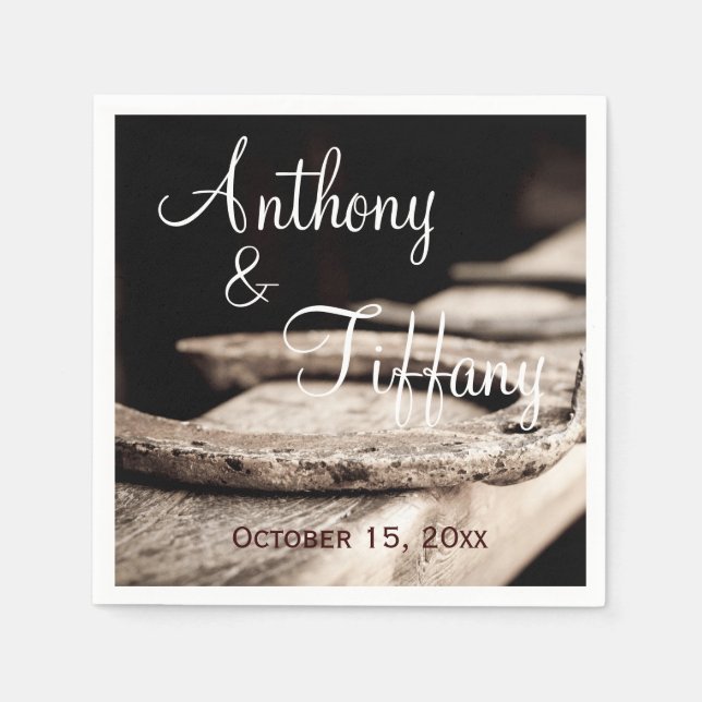Rustikales Landhorseshoes Cowboy Wedding Napkins Serviette (Vorderseite)