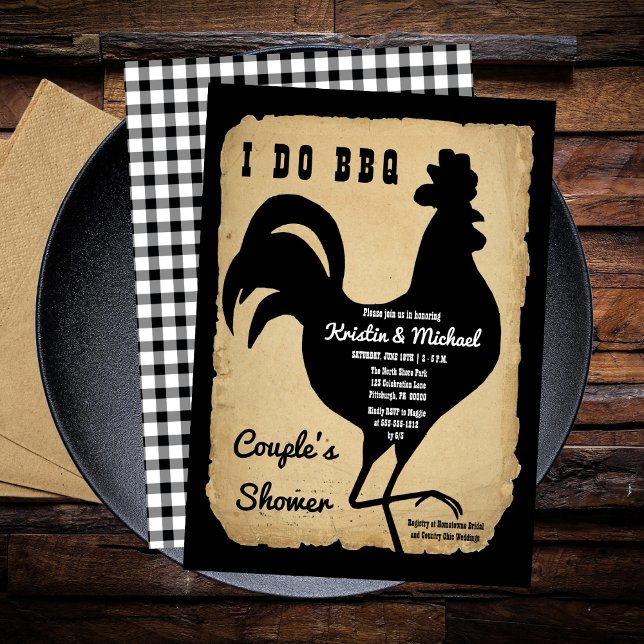 Rustikales Landhühnchen I DO GRILLEN Couple's Dusc Einladung (Rustic Country Rooster Chicken BBQ Couple's Shower Invitation)