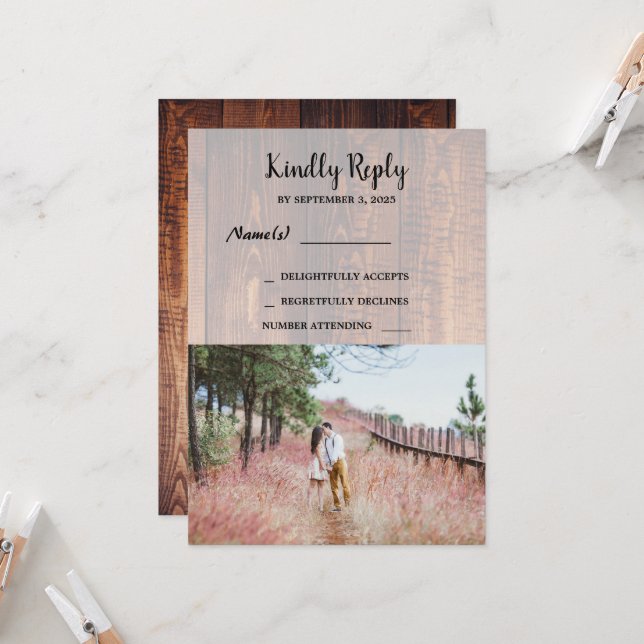 Rustikales ländliches Foto Hochzeit RSV Einladung (Vorderseite/Rückseite Beispiel)