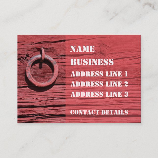 Rustikales ländliches rotes hölzernes visitenkarte (Vorderseite)