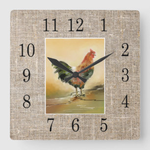 Rustikales Landroster Burlap Quadratische Wanduhr