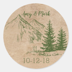 Rustikales Landschaftliches Gebirge Hochzeitstil Runder Aufkleber