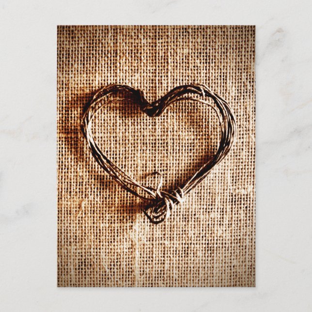 Rustikales Landweinherz auf Burlap Print Postkarte (Vorderseite)
