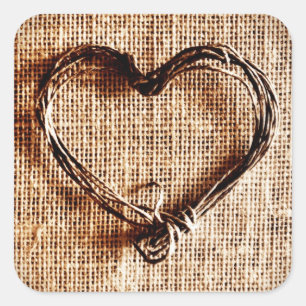 Rustikales Landweinherz auf Burlap Print Quadratischer Aufkleber