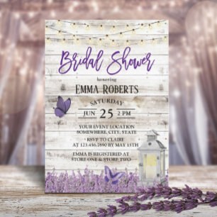 Rustikales Laternenlavender Blume Brautparty Einladung