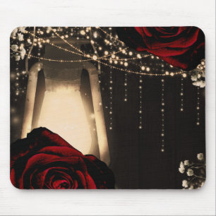 Rustikales Laternenlicht & Dunkelrote Rosen Floral Mousepad