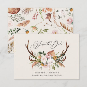Rustikales Laub, Blumen- und Hirschhochzeit Save The Date