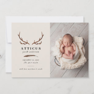 Rustikales Laub, florale und Hirsch-Geburtsanzeige Save The Date