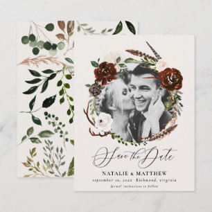Rustikales Laub und Ameise Save the Date Ankündigung