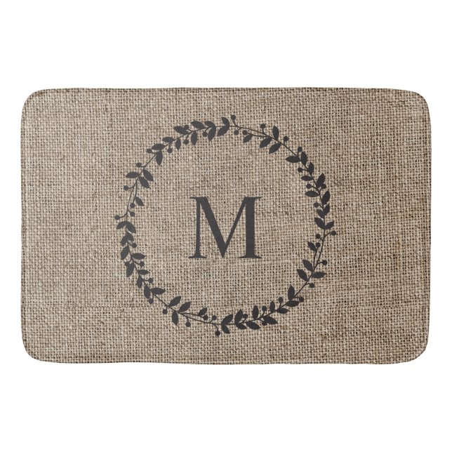 Rustikales Laurel Wreath Bauernhof Style Mit Monog Badematte (Vorderseite)