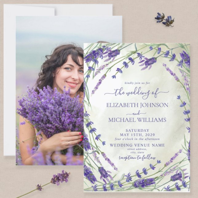 Rustikales Lavendel Botanisches Foto Hochzeit Einladung (Von Creator hochgeladen)