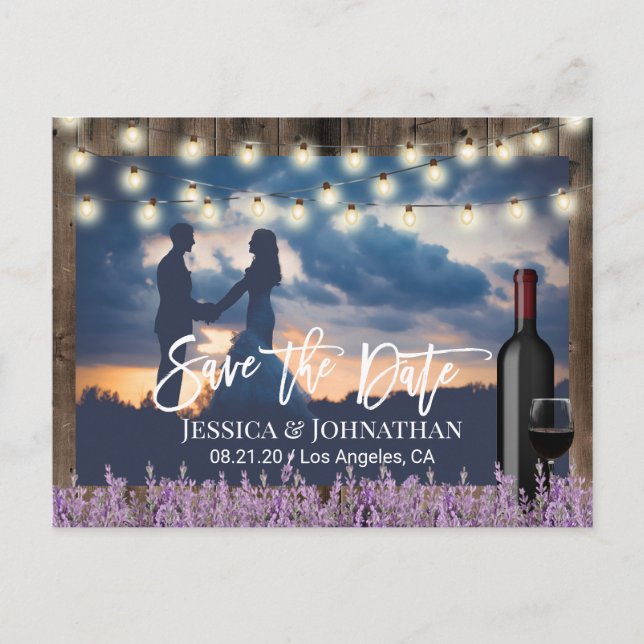 Rustikales Lavendel Floral Wedding Foto Save the D Ankündigungspostkarte (Vorderseite)