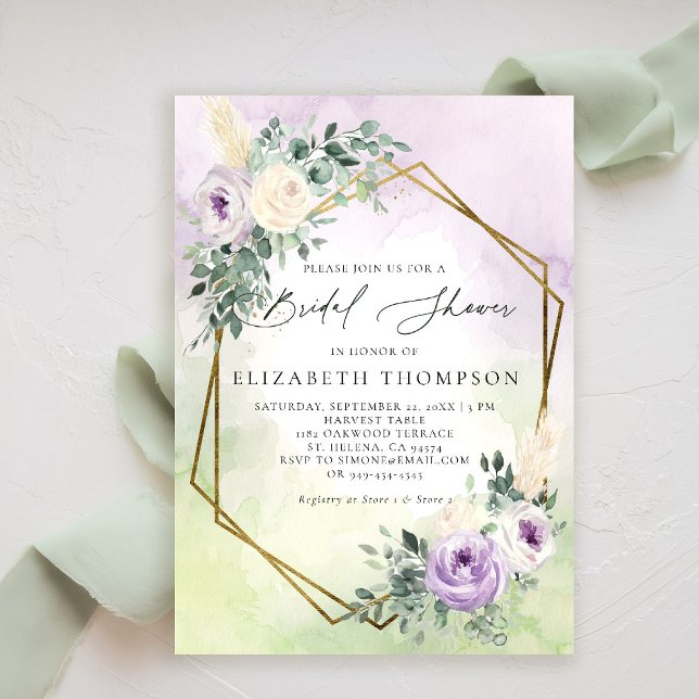 Rustikales Lavender Boho Chic Geometric-Brautparty Einladung (purple lavender lilac bridal shower brunch invitation watercolor rustic elegant boho chic geometric)