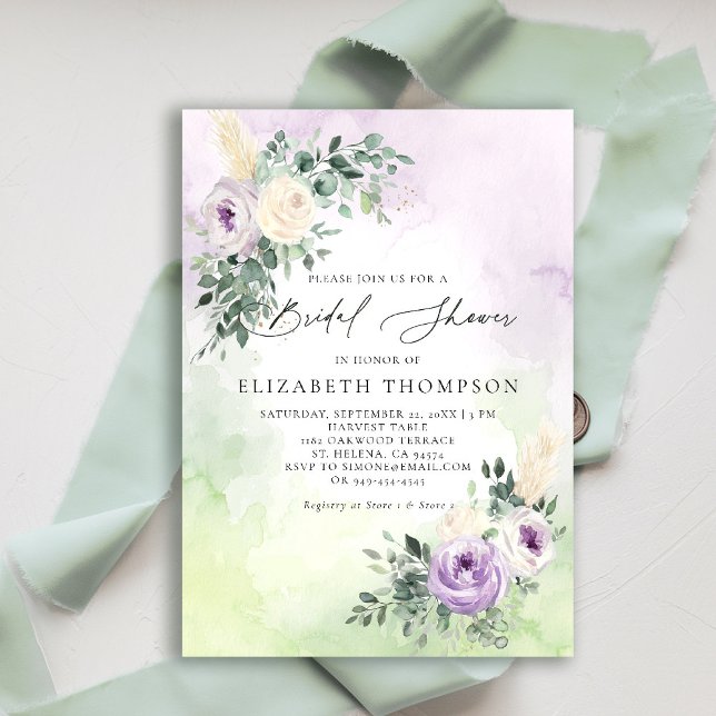 Rustikales Lavender Lila Boho Chic Brautparty Einladung (purple lavender lilac bridal shower brunch invitation watercolor floral garden romantic rustic barn)