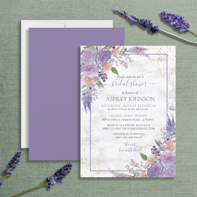 Rustikales Lavender Lilac Gold Floral Brautparty Einladung (Von Creator hochgeladen)