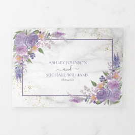Rustikales Lavender Lilac Gold Floral Foto Hochzei Dreifach Gefaltete Einladung