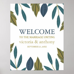 Rustikales Leaf Floral Wedding Willkommen Poster