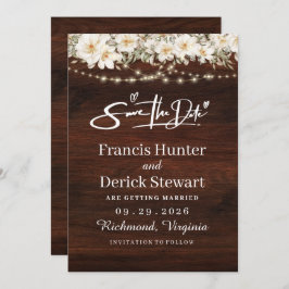 Rustikales Leaf String lights Holz Save the Date Einladung