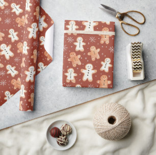 Rustikales Lebkuchenwackelpapier mit Schneeflocken Geschenkpapier